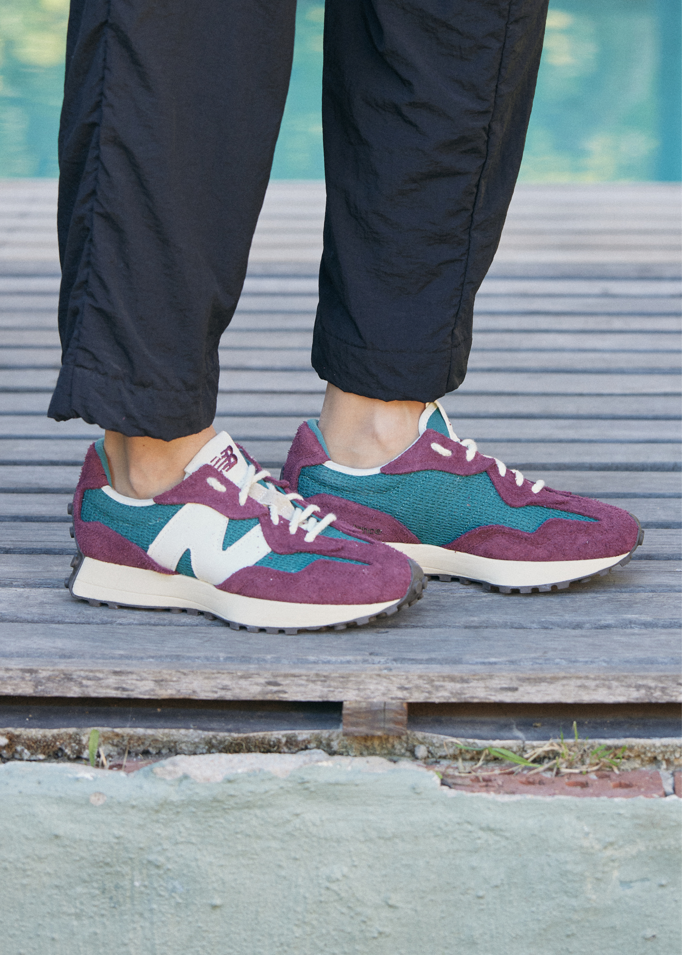 New Balance 327 Burgundy and Vintage Teal