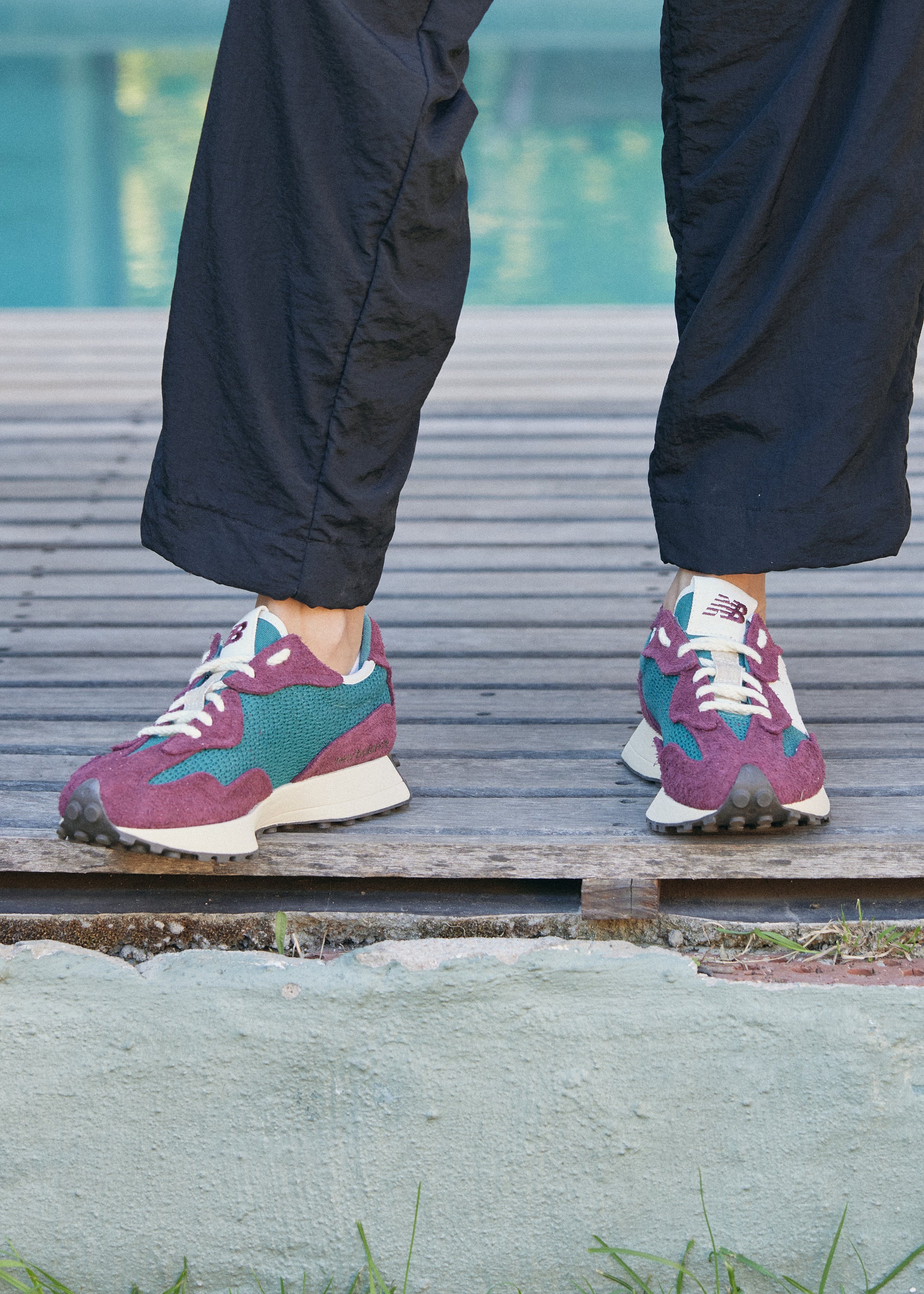New Balance 327 Burgundy and Vintage Teal