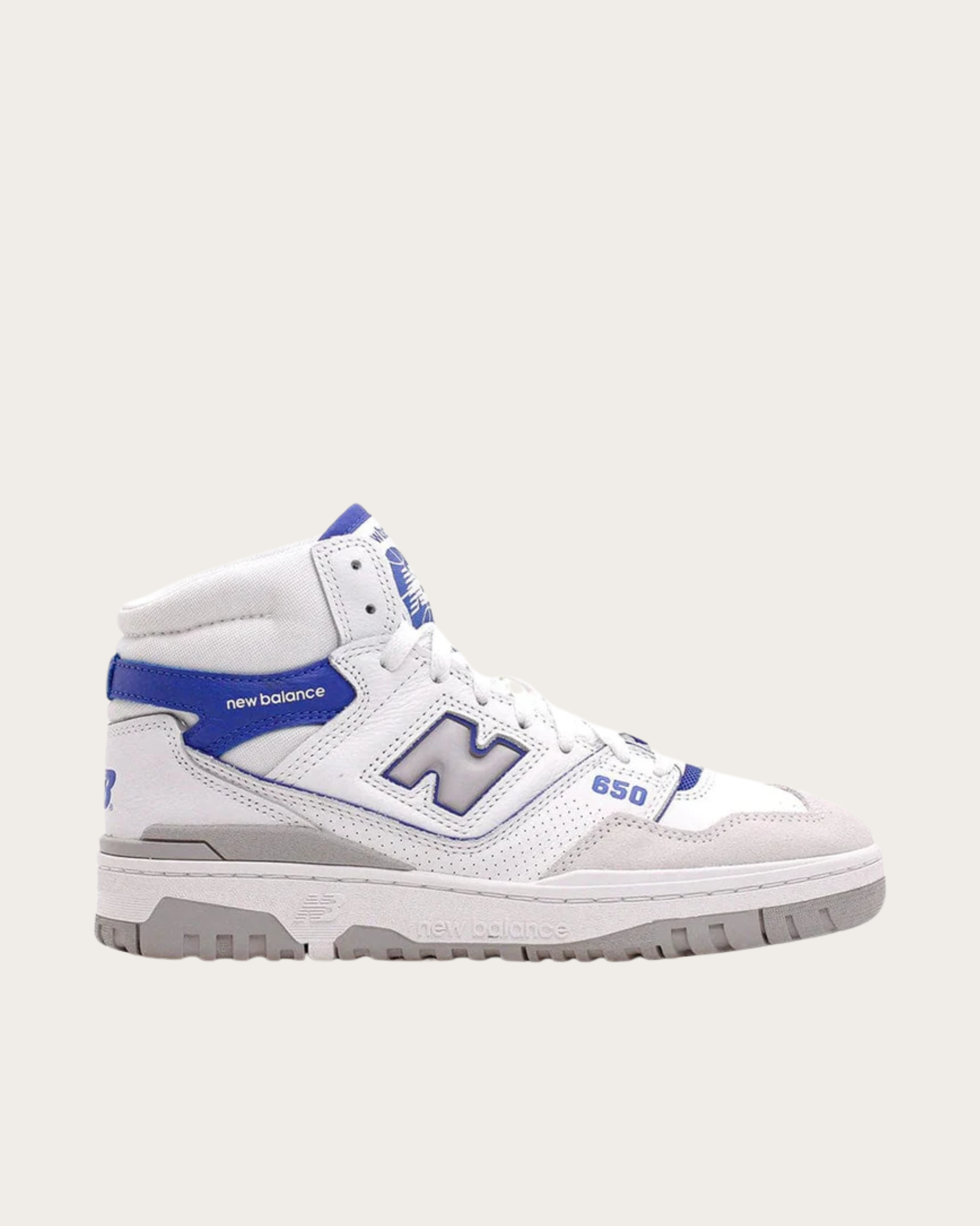 New Balance- 650 White with Marine Blue and Angora