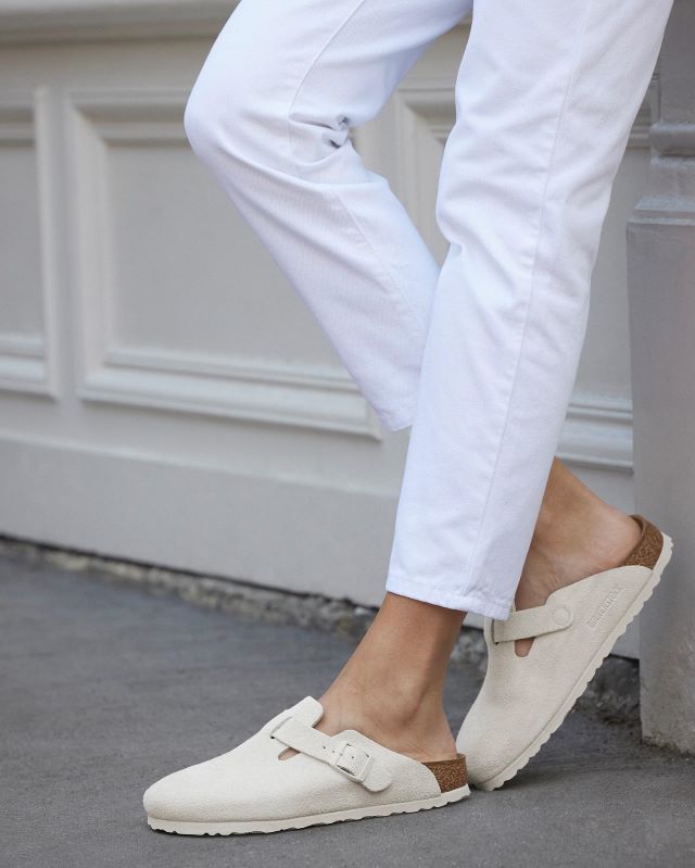 Birkenstock Boston - Antique White Suede Leather